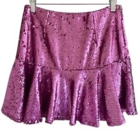 Hemline Hausen Pink Sequin Mini Skirt Flared Womens S NWT Festival Boho Outfit - Picture 2 of 15